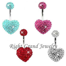 Shamballa Heart Pattern Crystal Navel Belly Ring